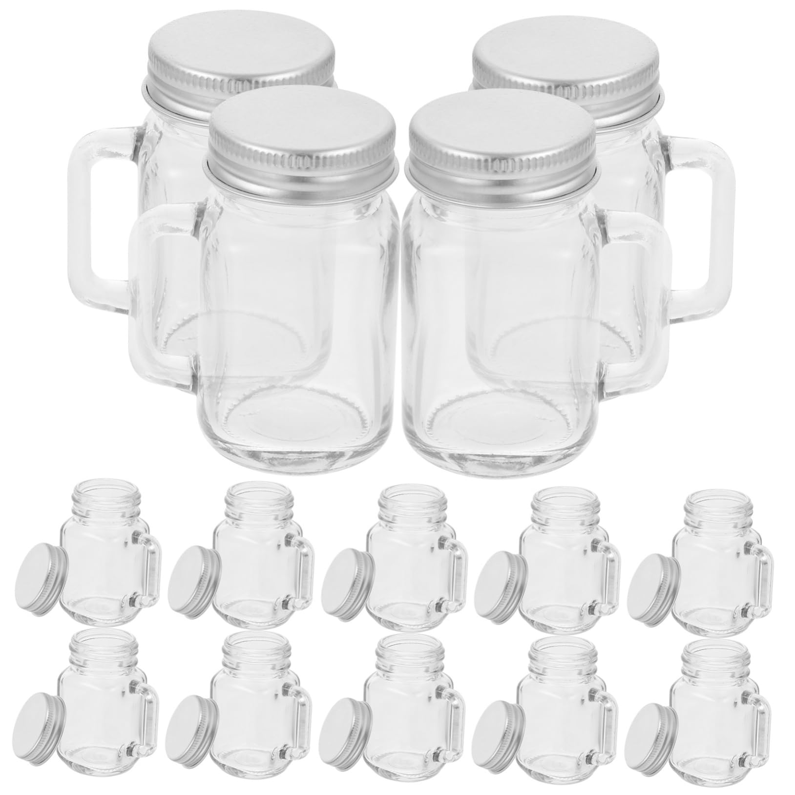 Cabilock 16 Stück Kleine Glasbehälter mit Henkel und Deckel 60ml Marmeladengläser aus Glas Leicht und Handlich für Honig und Kekse bei Gelegenheiten