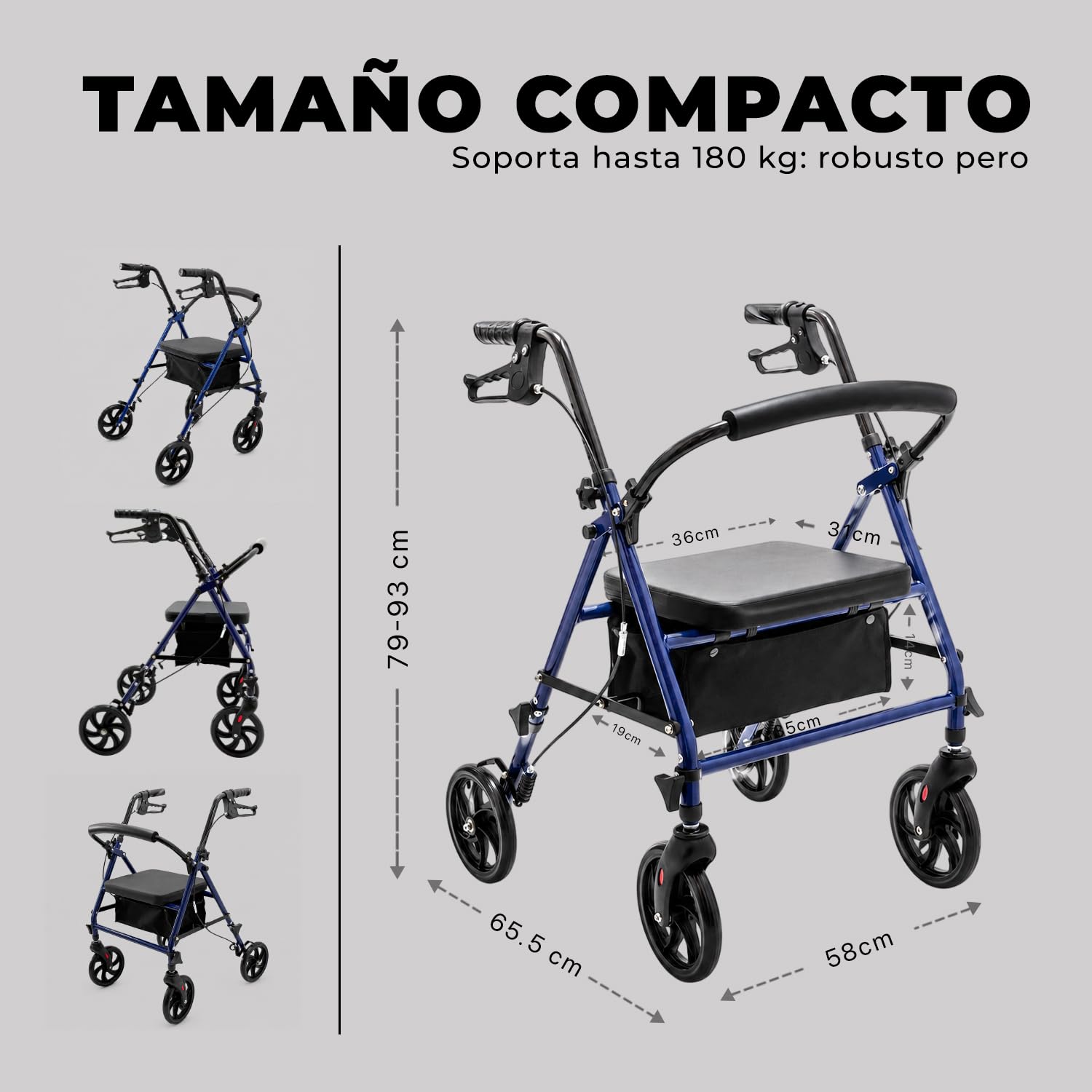 VED Andador para Ancianos con Asiento y Frenos, Andadores Adultos Plegables de 4 Ruedas, Andadores para Ancianos Estrechos para Casa, Regalo Ideal para Personas de 90 Años
