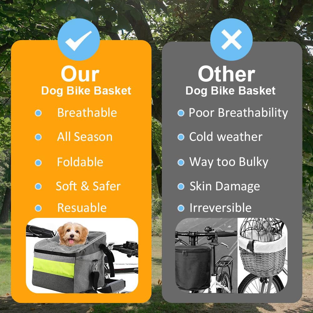 Cestino per Bicicletta Animale Domestico, Cestino Anteriore per bici Multiuso per Animali Domestici Max 5 kg, Staccabile Borsa da Bicicletta per Cani