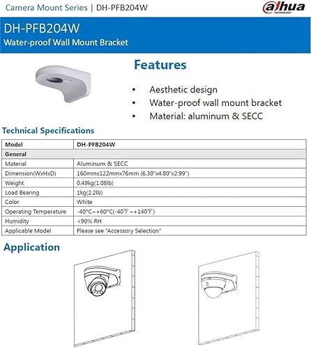 Miniatura 3 de 3PCS PFB204W Soporte de montaje en pared aleación de aluminio a prueba de agua para cámara IP Dahua Dome HDW4631C-A, HDW4431EM-AS, HDBW4431R-ZS,