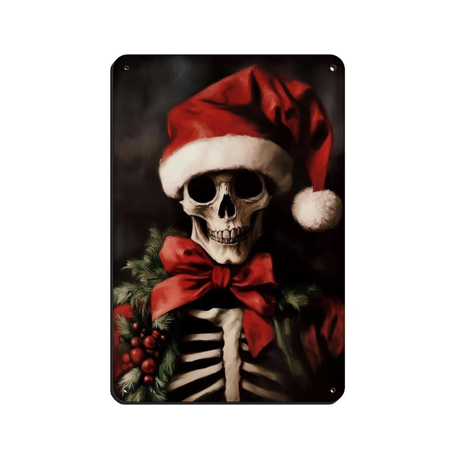 Santa Claus Skeleton, Gothic Christmas Decor Retro Poster Metal Tin Sign Chic Art Retro Iron Painting Bar People Cave Cafe Family Garage Poster Wall Decoration 8x12inch(20x30cm)