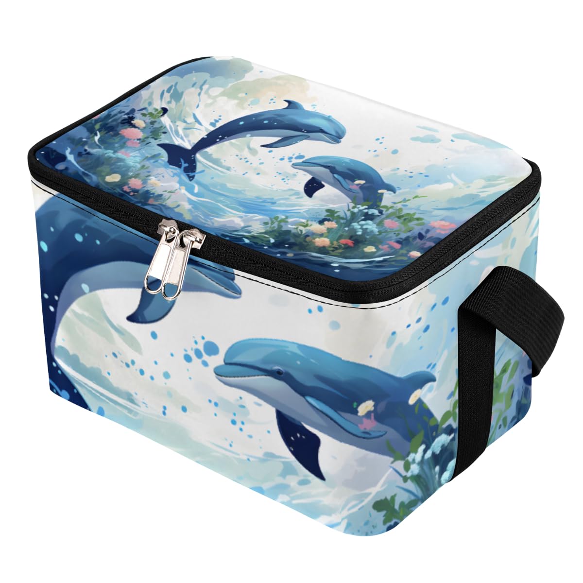 GzLeyigou Lunch Bags for Women Men 9 Cans,Blue Dolphin Hot & Cold Food Delivery Bag Insulated Grocery Bag Insulated Lunch Box Ocean Underwater Cooler Bag for Office Work Picnic Beach