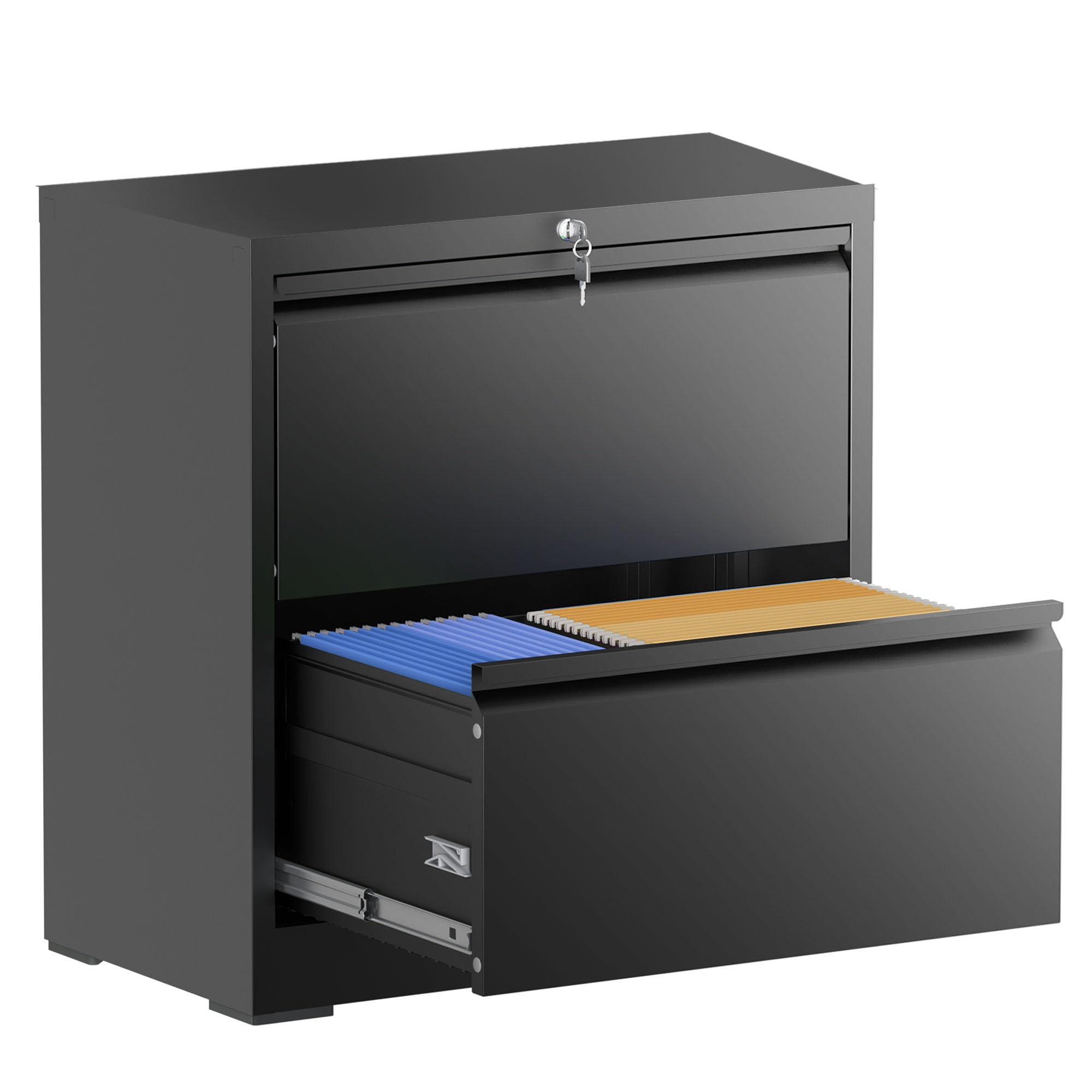 Lateral File Cabinet with Lock, 2 Drawer Filing Cabinet, Metal File Cabinets for Home Office, Steel Heavy-Duty Filing Storage Cabinet for Letters/Legal/A4 (Require Assembly, Black)