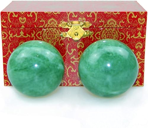 2 en mármol verde oscuro Baoding bolas chino ejercicio de la salud bolas de masaje aliviar el estrés ejercicio de la mano