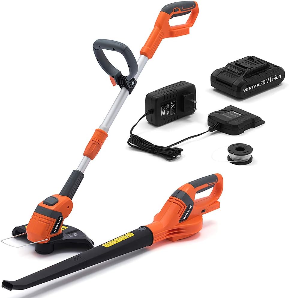 VERTAK 20V Cordless String Trimmer and Leaf Blower Sweeper Combo with 1 2.0Ah Lithium Battery Garden Tools Clearing Dust Small Trash,Car, Computer Host, Hard to Clean Corner