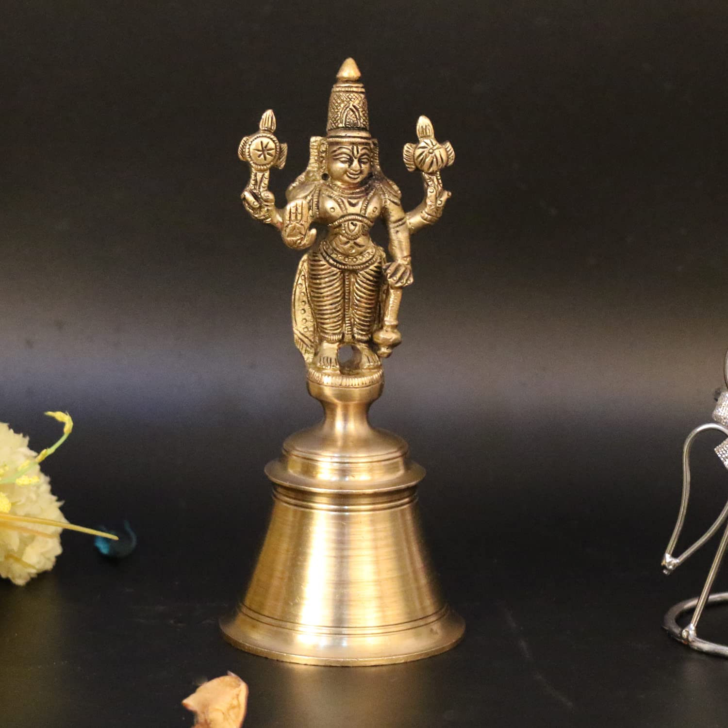 Artvarko Brass Vishnu Hand Held Bell Ghanti for Gods Puja Pooja Gift Spiritual Gifts 6 Inch, Standard, J24VISHNUBELL500G