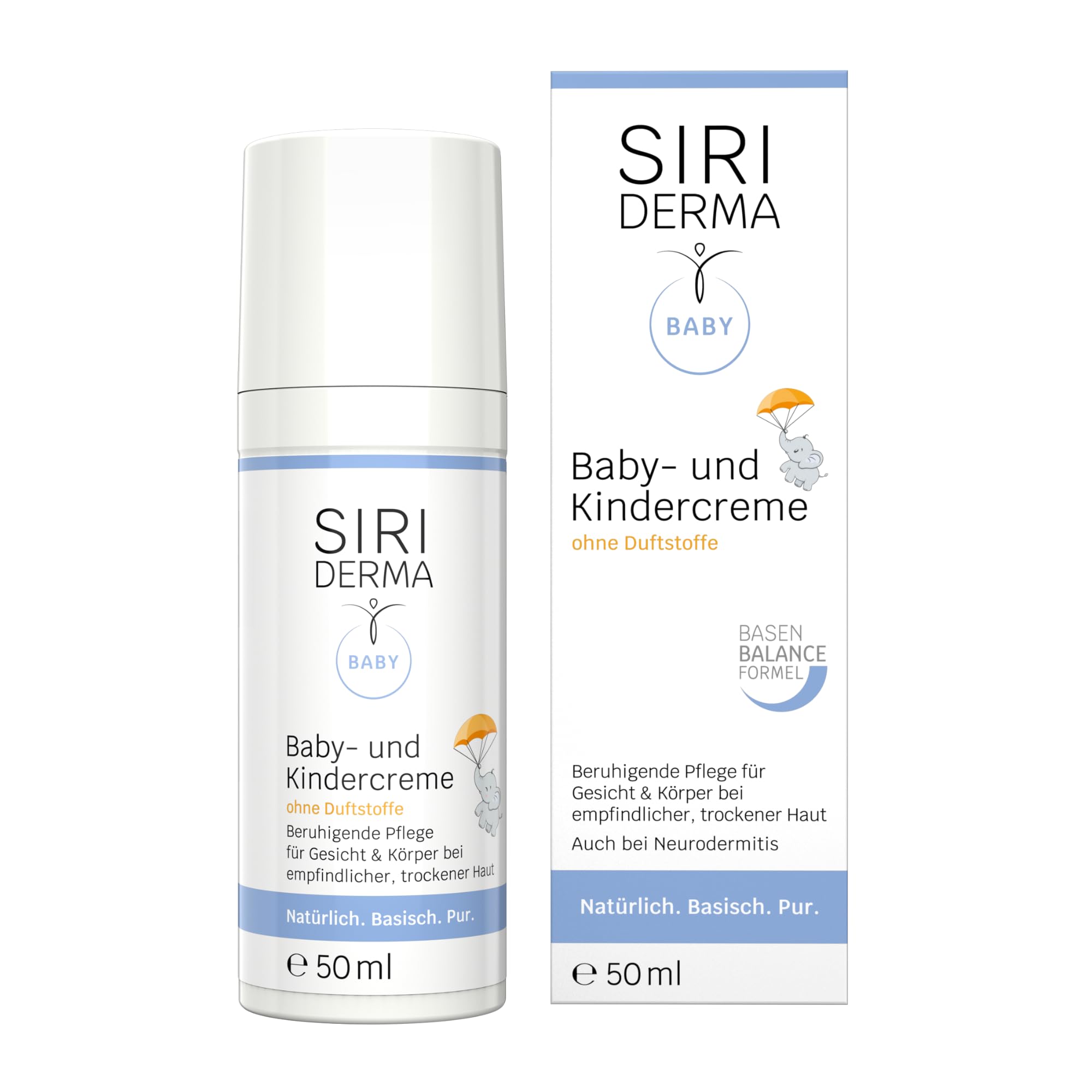 SIRIDERMA Baby- & Kindercreme | Milde, basische Hautpflege für trockene, empfindliche Haut | Hautberuhigend & feuchtigkeitsspendend | Auch bei Neurodermitis | Ohne Parfum, 50 ml