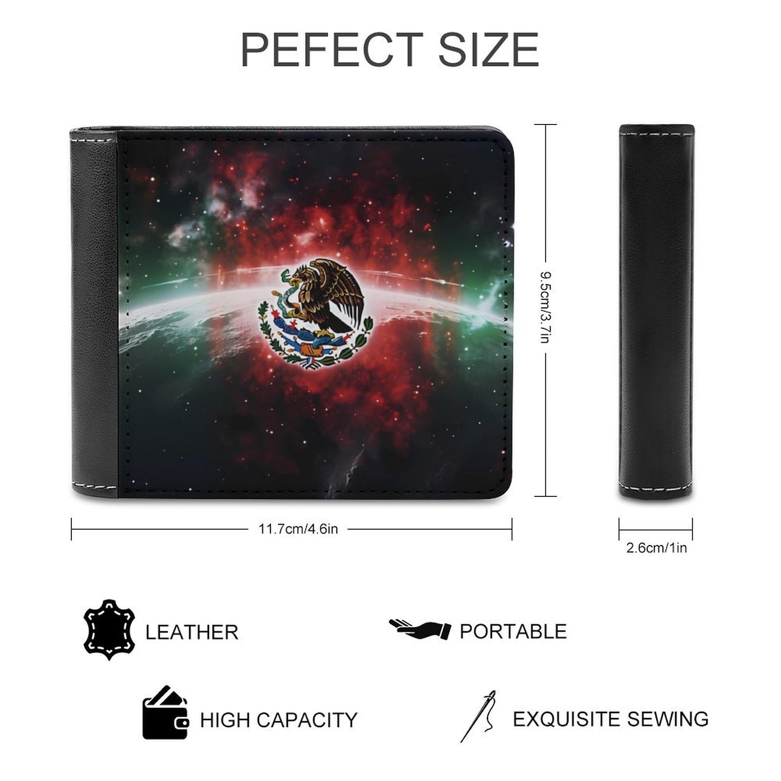 Mexico Flag Eagle Bifold Wallet PU Leather Coin Purse Lightweight Credit Card Holder Wallet Money Clip