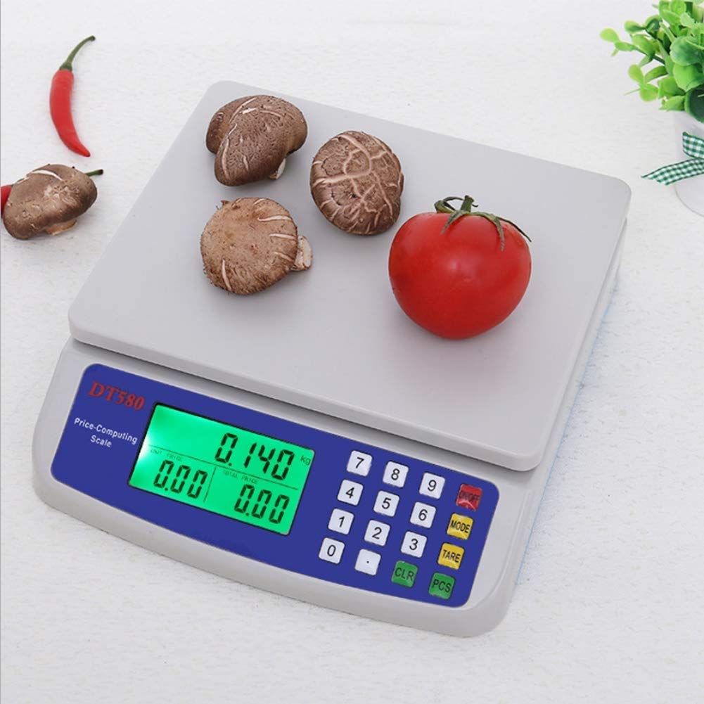 Báscula Digital De 88 LB, Plataforma Electrónica para Calcular Precios, Balanza Comercial para Alimentos, Fiambres, Frutas Y Carnes, para Mercados De Agricultor(Blanco-10Kg-1G)