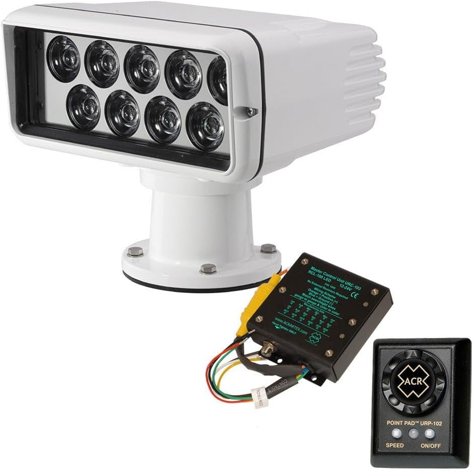 ACR RCL-100 LED Searchlight – 900m Beam, 220,000 CD, 12V/24V, Waterproof, Marine-Grade, Remote-Controlled Spotlight for Boats, Yachts, Fishing, Navigation, Night Use, Searchlight – Black