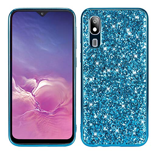 WIWJ Samsung Galaxy A20 Glitter Case,Soft Silicone Case Glitter Sparkle Sequins Rhinestones Glossy Case Soft Protective Shell Gel TPU Diamond Bumper Back Cover Female Shell -Blue