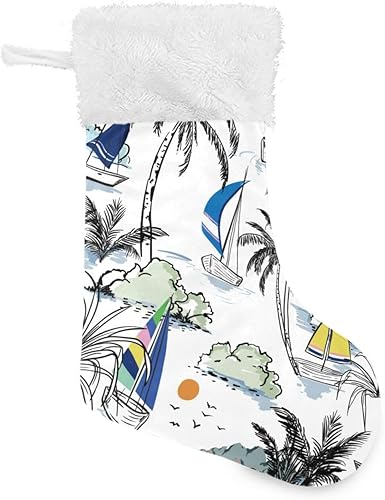 OTVEE Medias de Navidad de verano para barco y windsurf, 2 unidades, 17.7 pulgadas, terciopelo para colgar, calcetines para chimenea, árbol de