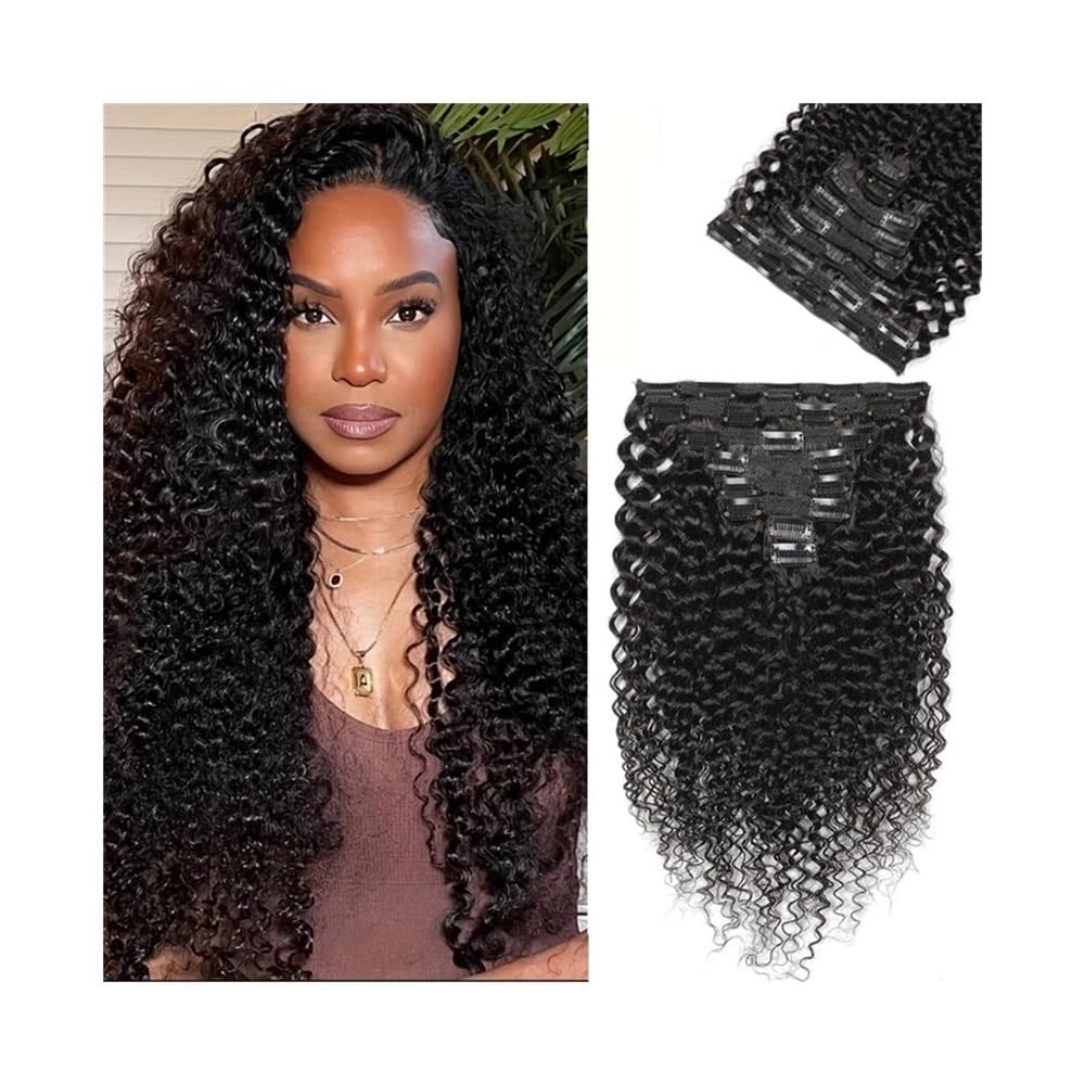 Extensiones de cabello de moda Extensiones de cabello rizado con clip, humano 100% brasileño Remy, color negro natural for mujeres Suaves(16inches)