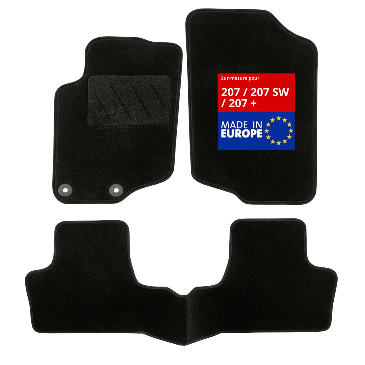 DBS 1763477 Alfombrillas de coche - A medida - Alfombrillas para coche - 3 uds. - Antideslizante - Moqueta en negro 900 g/m² - Aspecto terciopelo - Modelo Star