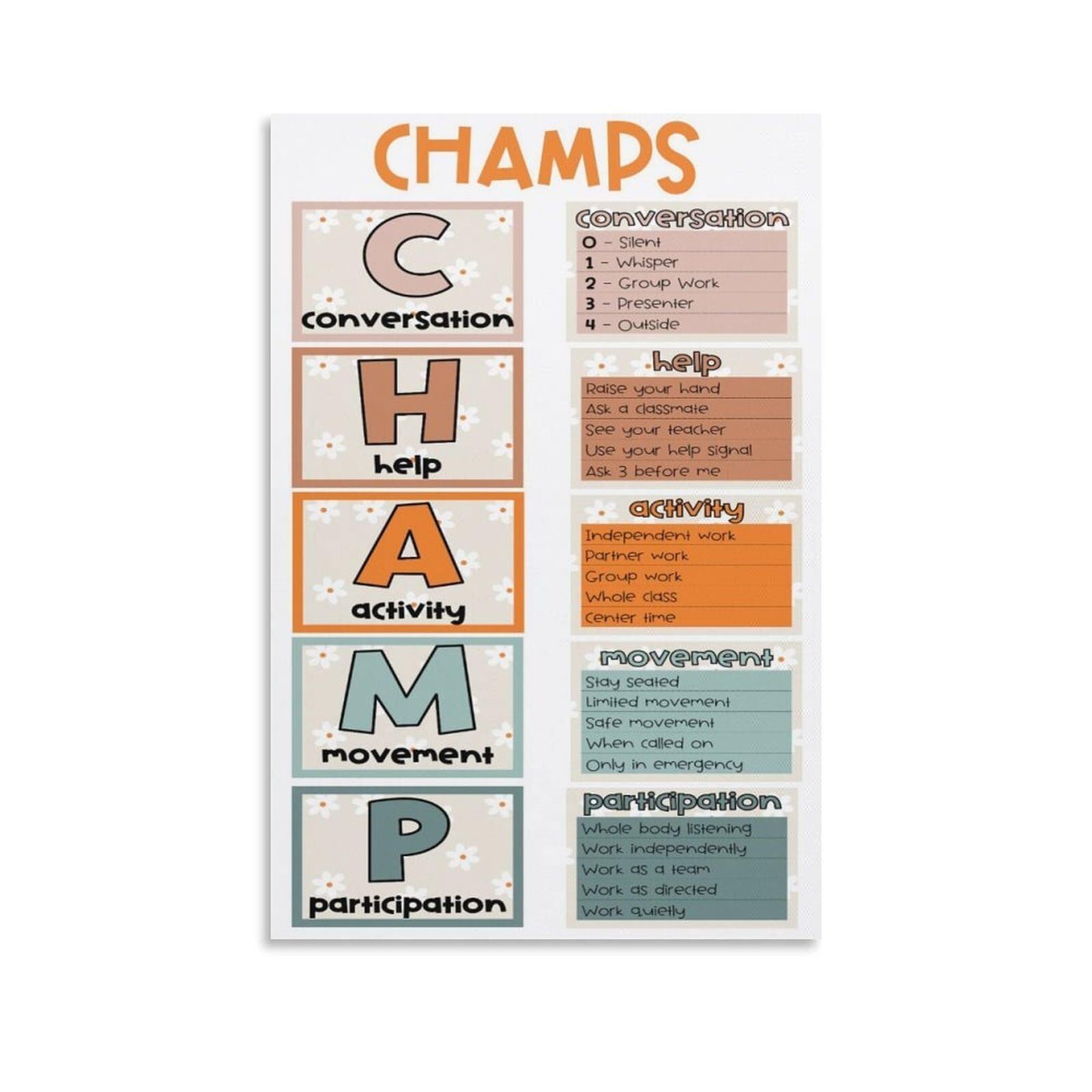 FNYUVNFAF Classroom Management Posters Behavior Expectations Chart for Elementary School Teachers Classroom Rules Decor Unframed,08x12inch(20x30cm)