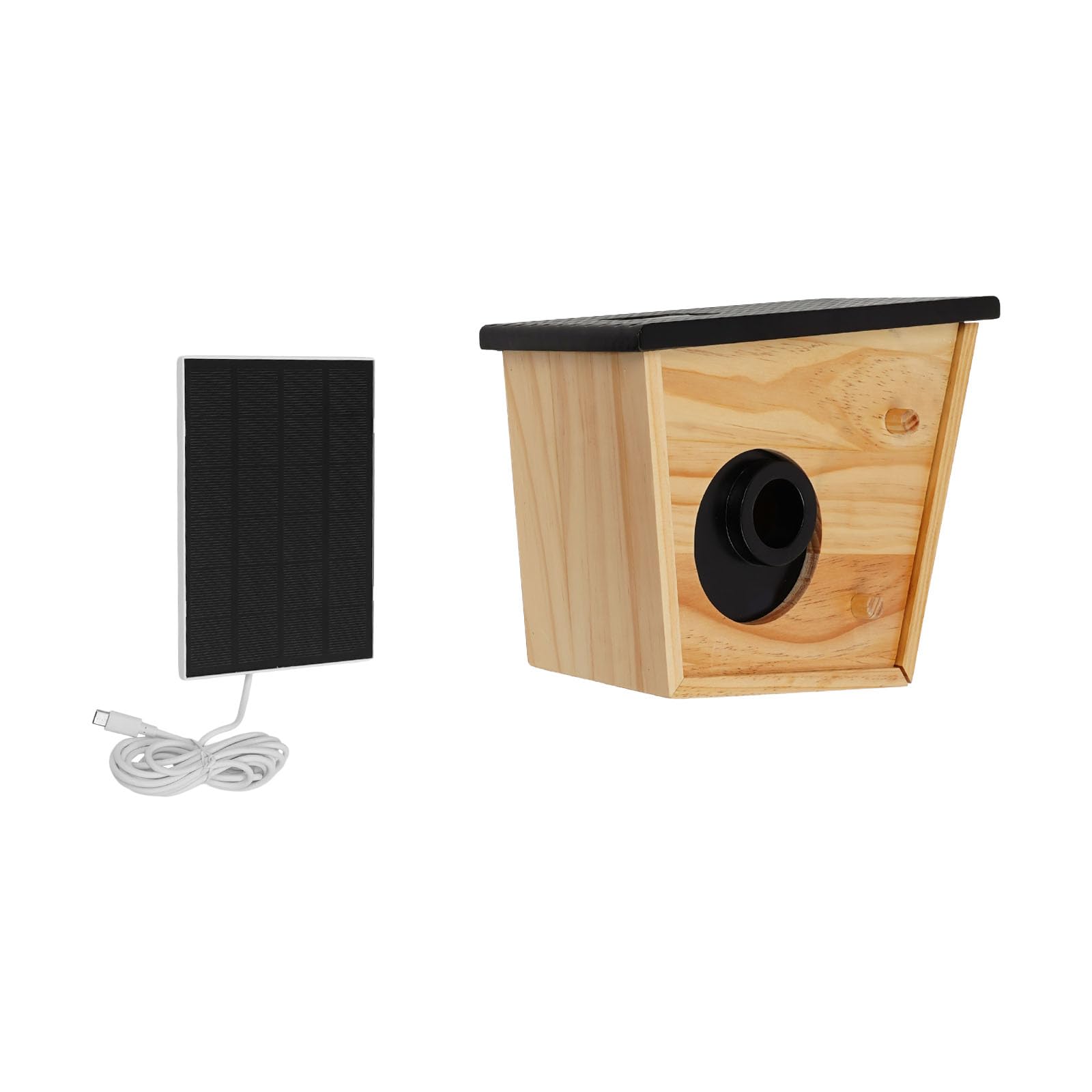 Intelligentes Vogelhaus aus Holz mit Kamera, solarbetriebenes Vogelnest mit KI-Erkennung, Offene Bauweise zur Vogelbeobachtung mit Kamera, Beobachtung von Nestbau und Brut, Nistkasten für Gartenvögel