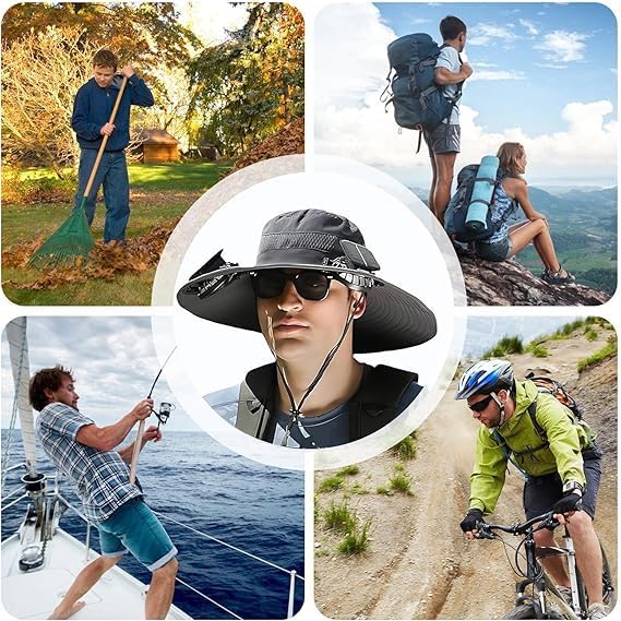 Solar Fan Cap,The Cap and Solar Fans are Built-in, Waterproof Outdoor Hiking, Camping and Fishing Caps Gray, The Fishing Caps and Fan are for Men