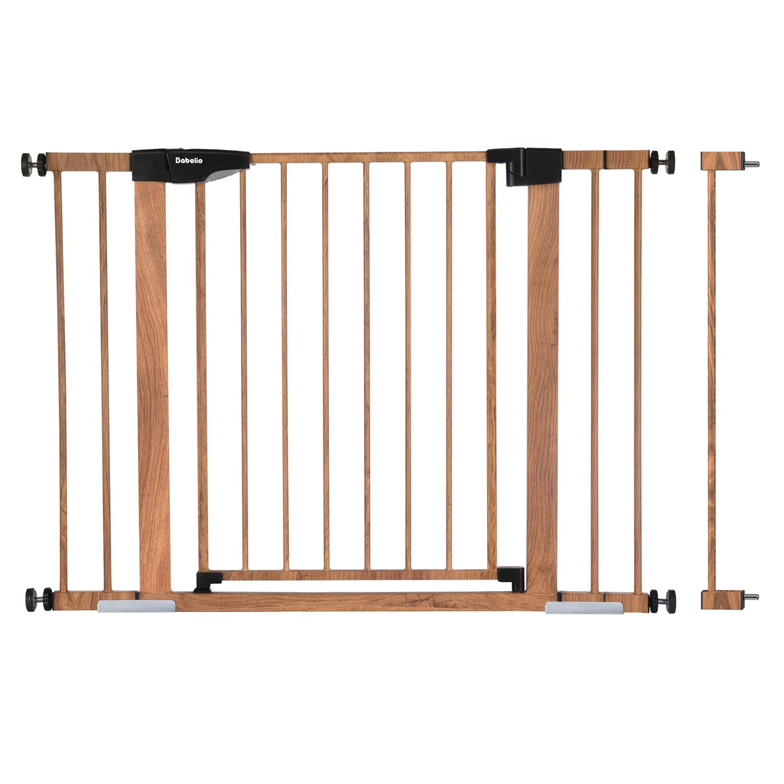 Photo 1 of Babelio Metal Baby Gate with Wood Pattern, 26-43" Easy Install Pressure Mounted Dog Gate, No Drilling, No Tools Required, Ideal for Stairs and Doorways, with Wall Protectors and Extenders