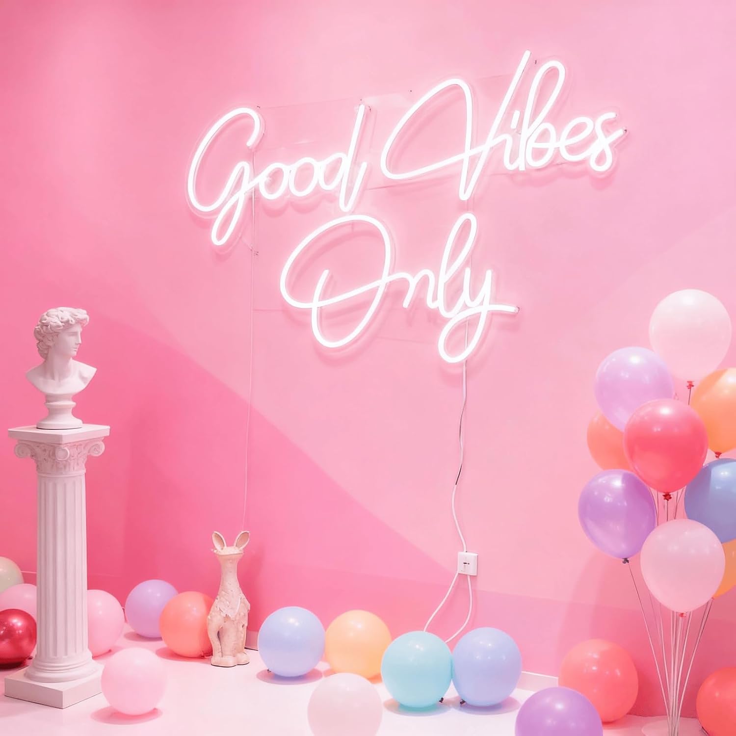 Good Vibes Only Neon Sign for Wall Decor, USB Powered with Adjustable Brightness, LED Lights for Bedroom, Party, Bar, Salon-Best Gifts for Birthday, Christmas (White)