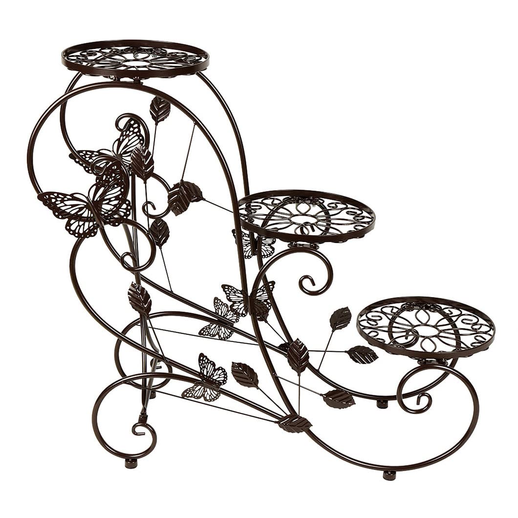 HLC Pflanzenständer aus Metall, 3 Ebenen, hohe Blumentopf-Ausstellungsständer, Ecke, Innen- und Außenbereich, Dekoration, Pflanzenregale für Zuhause, Terrasse, Büro, Garten (Bronze)