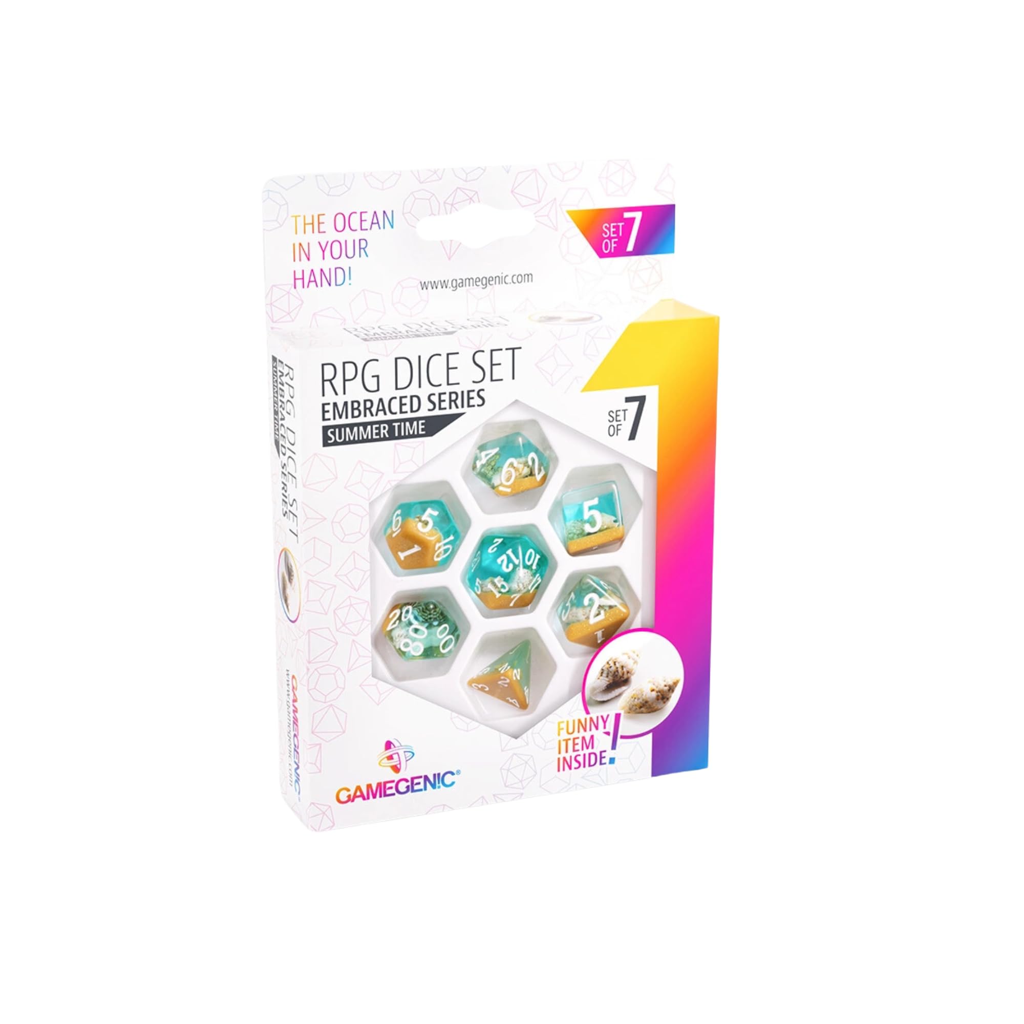 Gamegenic | Summer Time Role Playing Dice Set | RPG Dice Set (7pcs) | Game Accessory | Set of 7 Premium Resin Dice
