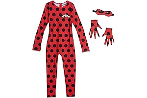 Ladybug Girls' Delightful Costume Set: Cosplay Jumpsuit, Gloves, and Mask