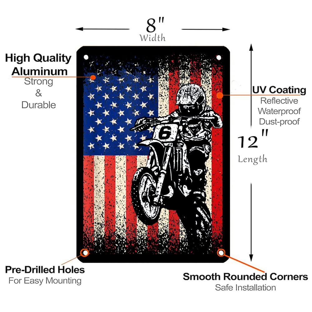 Motocross Blechschild Mit US-Flagge – 30,5 X 20,3 Cm, Metall Für Man Cave & Bar