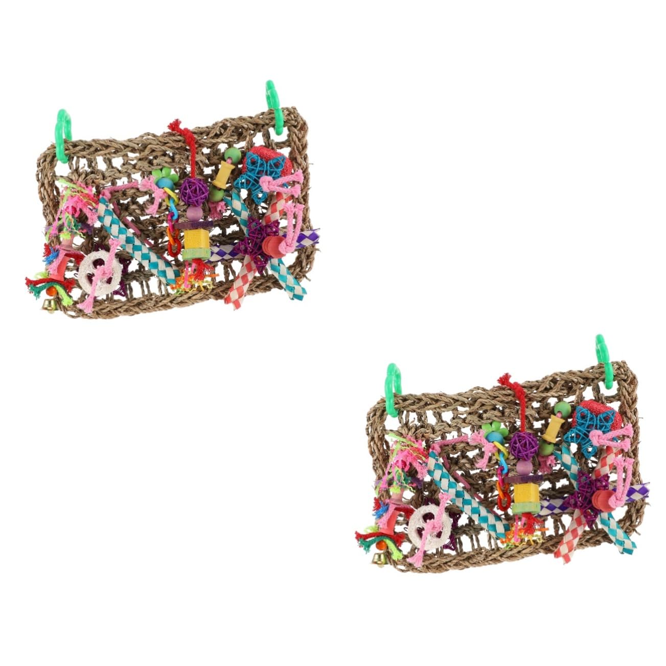 minkissy Lot De 2 Jouets À Mâcher pour Oiseaux Filet Descalade pour Oiseaux Jouets pour Cage À Perroquets Matériau en Paille Sûr Jouet De Divertissement pour Perroquets