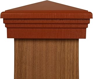 6x6 Post Caps (6.0") Cedar Color New England Pyramid Style Top for Fences, Decks and Mailboxes, by Atlanta Post Caps