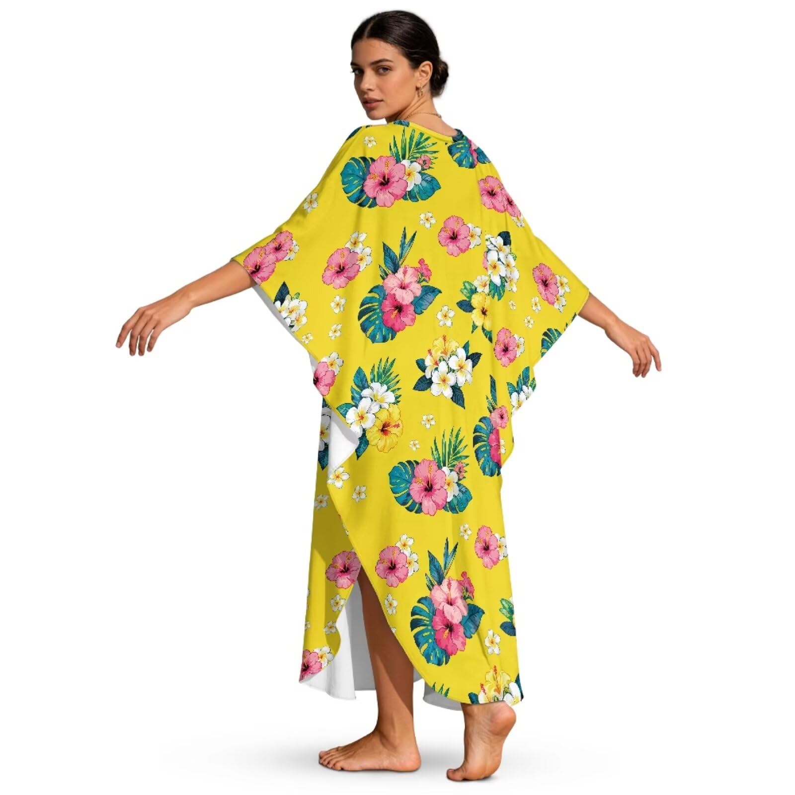Poceacles Tropikalna sukienka kaftan z kwiatowym nadrukiem dla kobiet plus size strój kąpielowy okrycie letnie okrycie plażowe hawajska sukienka