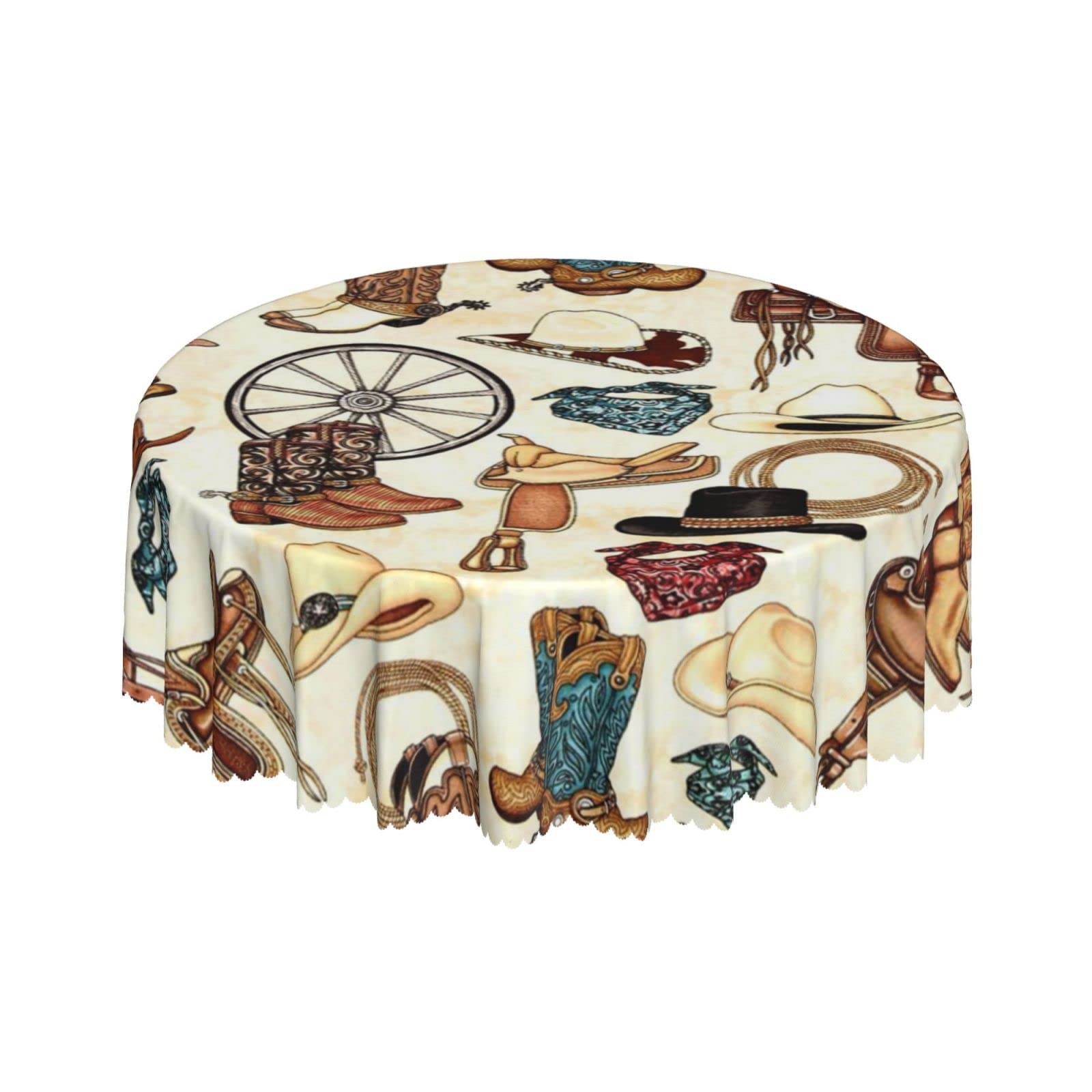 Lsjuee Western Denim Accessories Apparel Round Tablecloth 60 Inch Printed Washable Tablecloth for Dining Party Holiday Fall Home Decorative