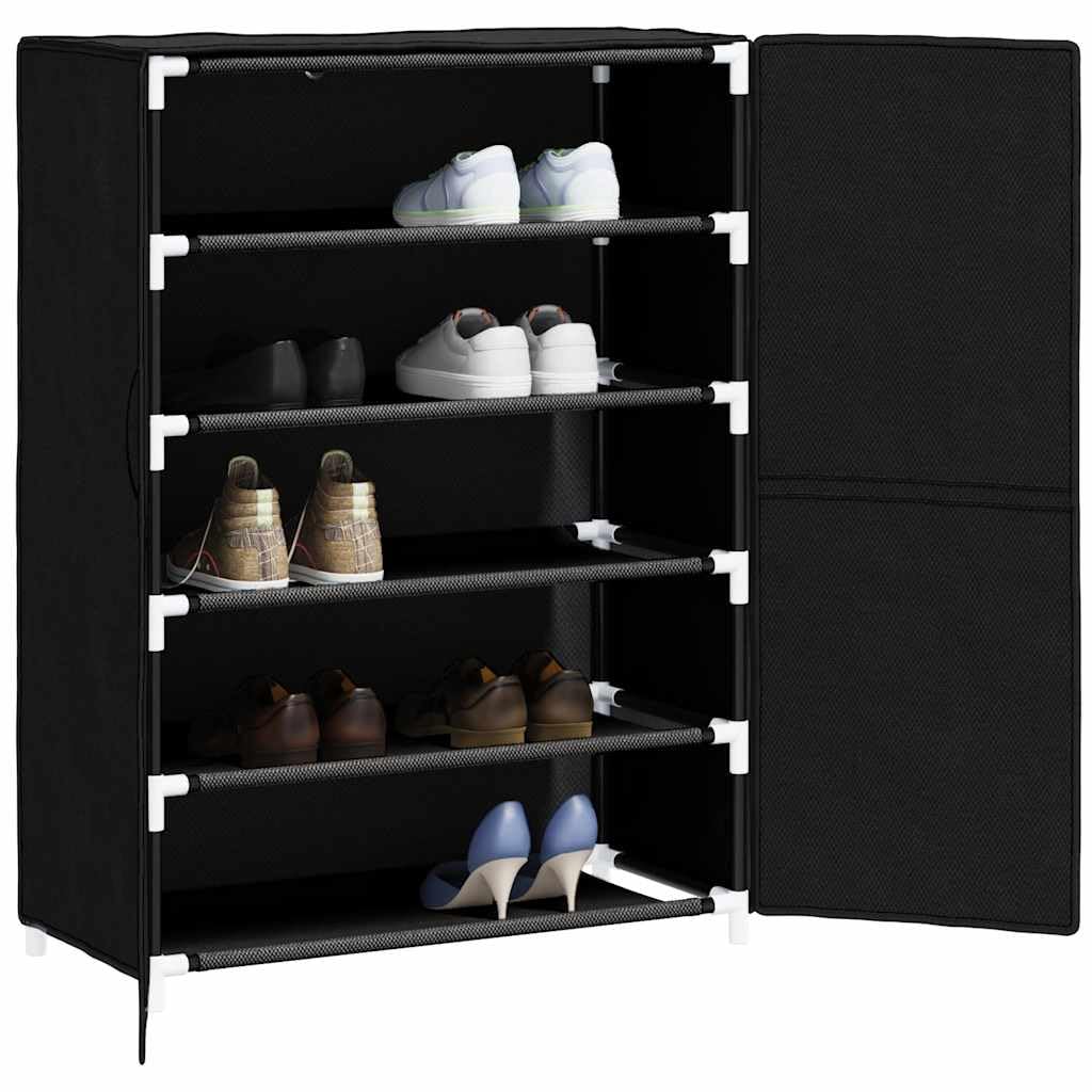 Zapatero de tela negra 60 x 28 x 90 cm – Zapatero con 5 niveles y protección contra el polvo – Organizador de zapatos para pasillo y pasillo de tela no tejida