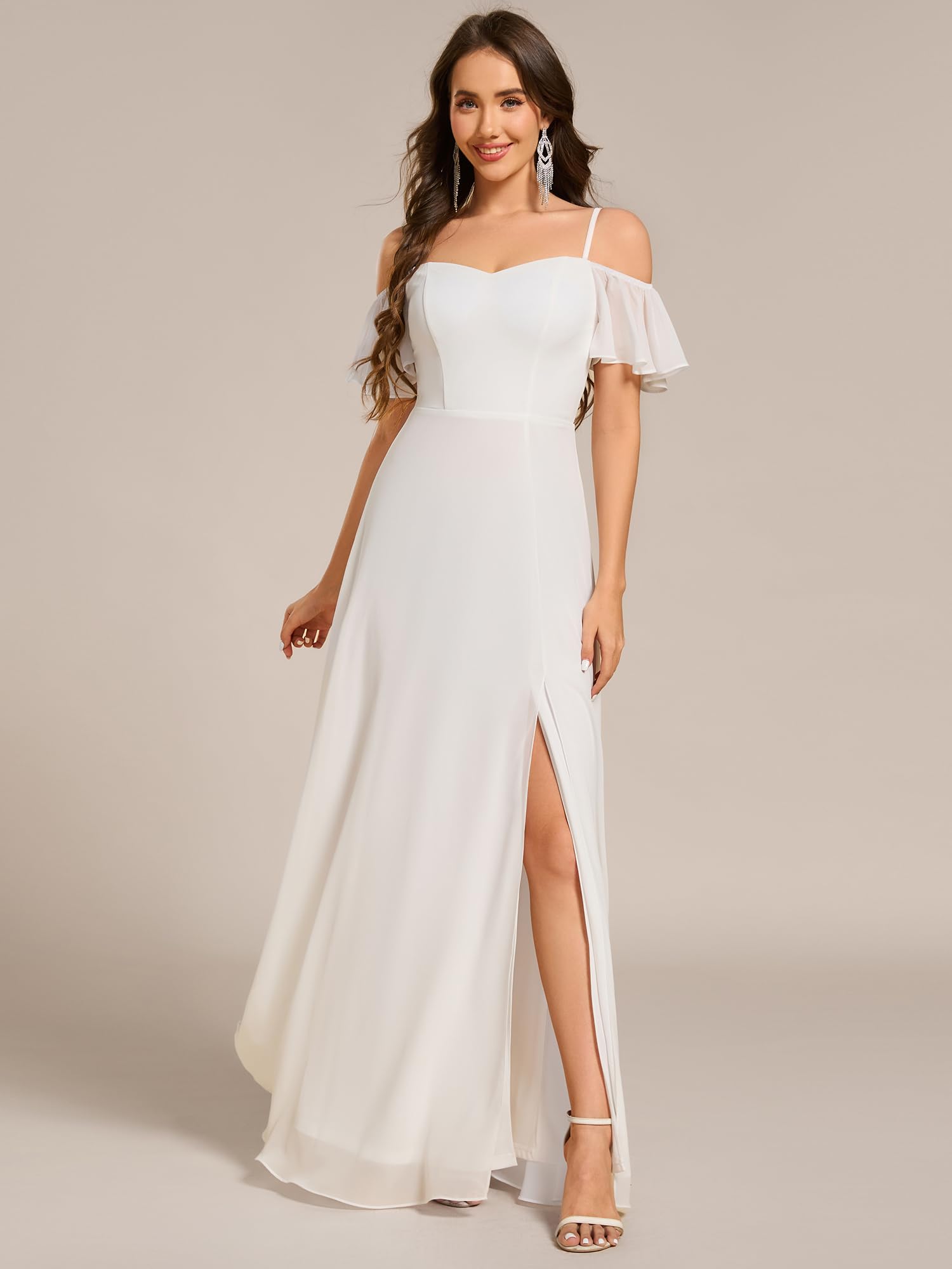 Ever-Pretty Vestido de Noche Largo Gasa con Hombros Descubiertos y Volantes para Mujer ES00237-P