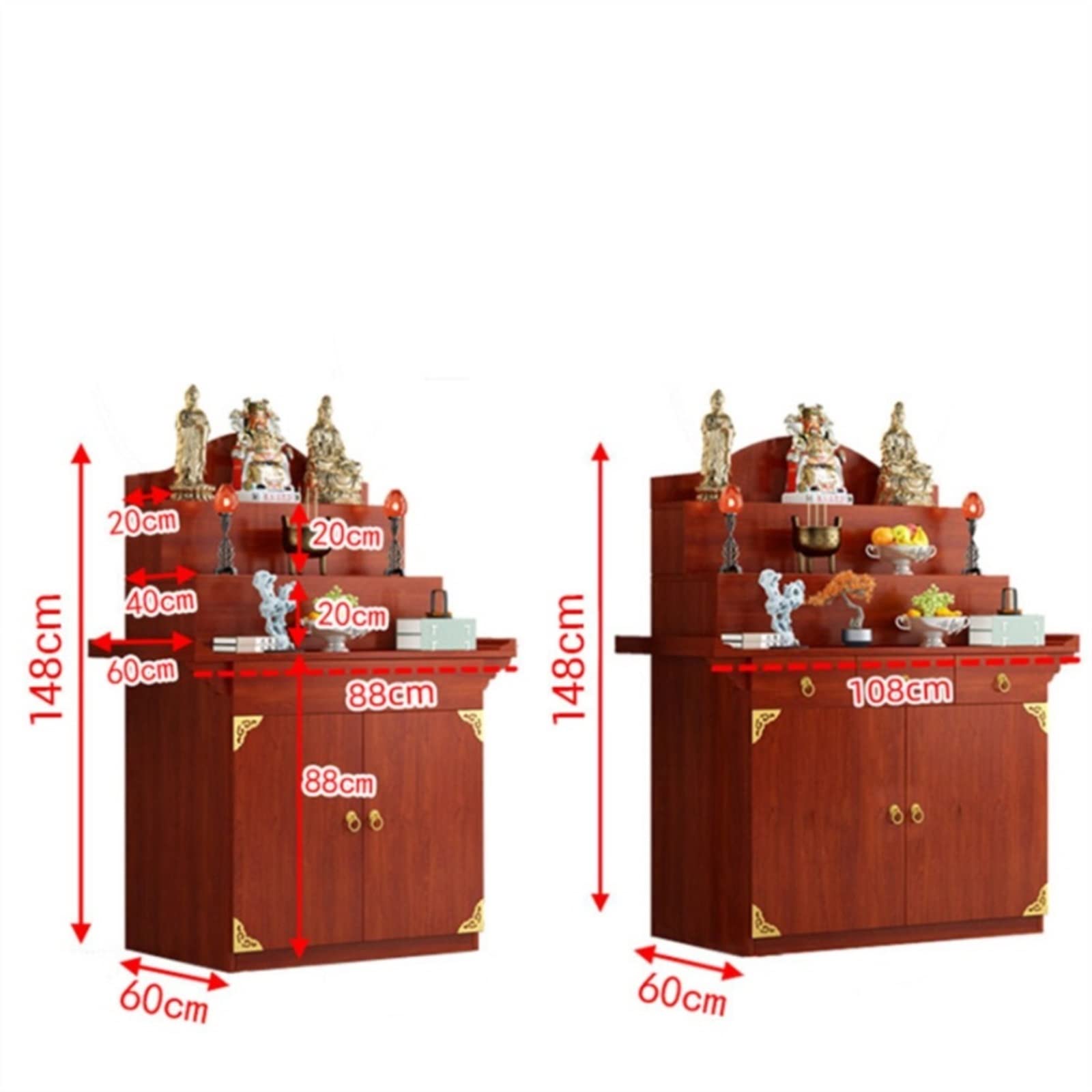 Wooden Altar Table With Storage – Spiritual Buddhist Shrine Table, Chinese Style Prayer Cabinet For Incense, Statues & Meditation