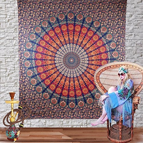 Tapeçaria de mandala de pavão grande mais vendida por Jaipur Handloom – Um hippie perfeito, boêmio,
