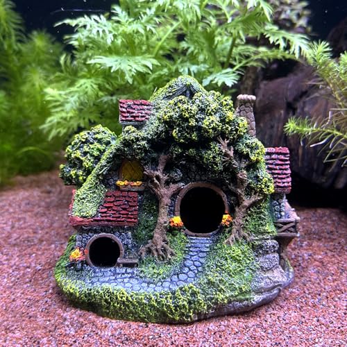 Image of RVQIGYP[Magic Underwater Cabin Fish Tank Landscaping Hobbit House Decoration | Handmade Resin Material Waterproof and Anti-Fading | Fairy Tale Style Aquarium Landscaping Give Away Water Plants