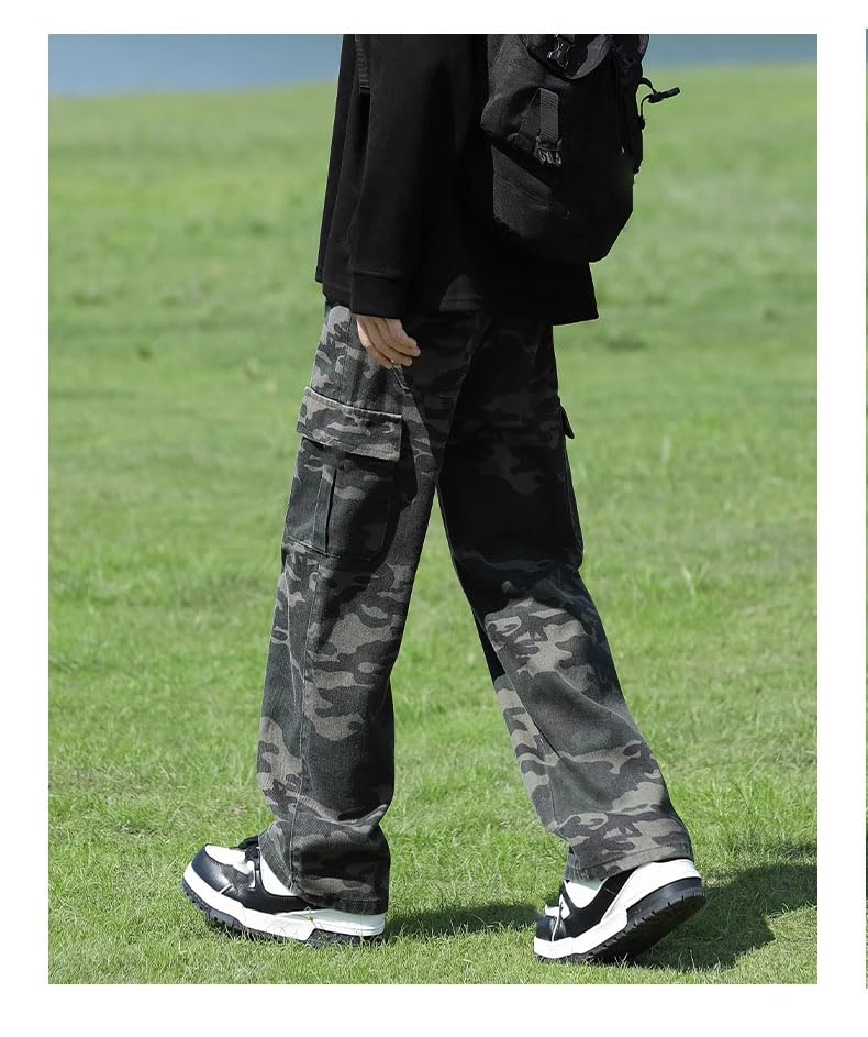 Camouflage Cargo Jeans Men's Spring Autumn American Loose Straight Casual Long Pants3