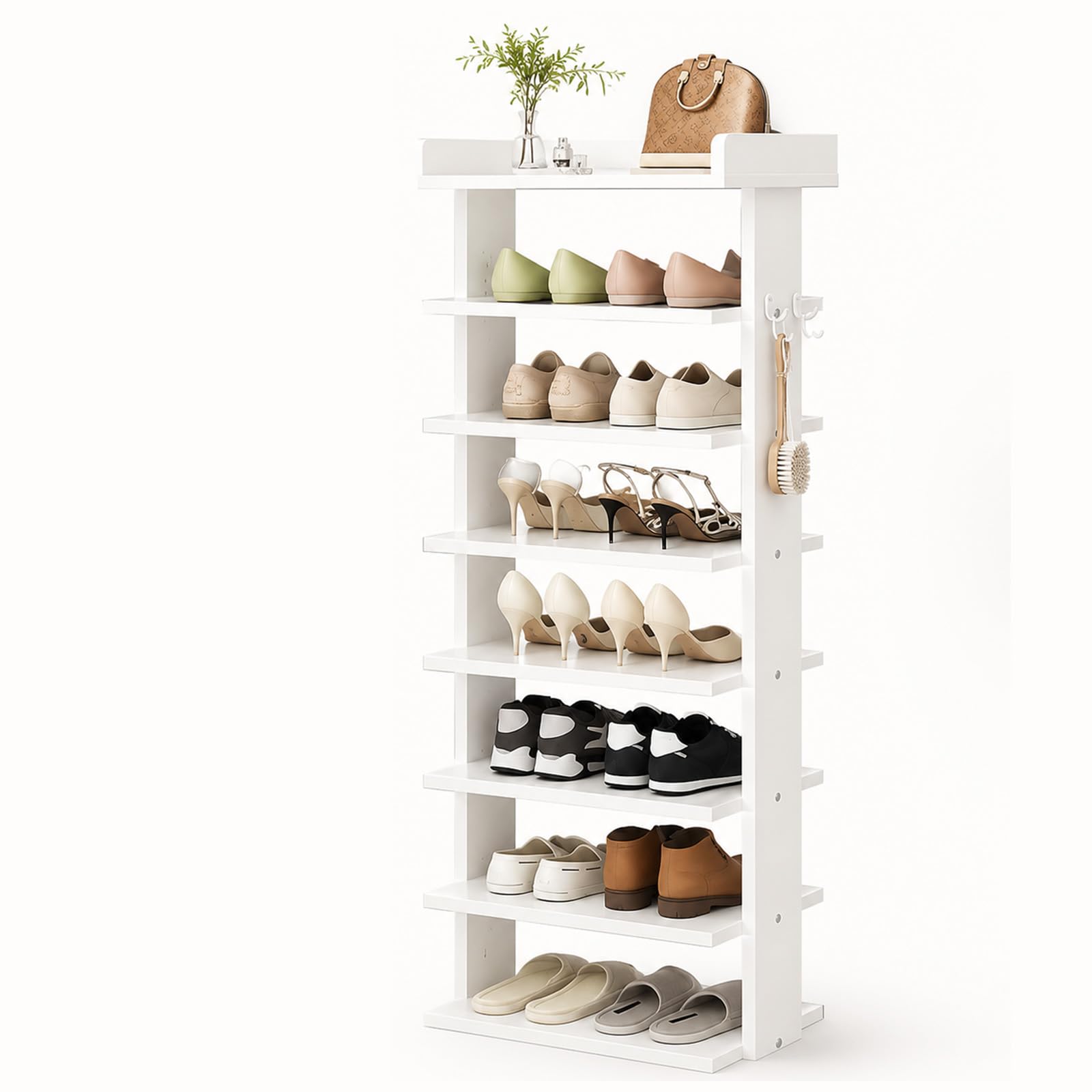 Large Tall Shoe Cabinet with 14 Grids Vertical Shoe Storage Rack White