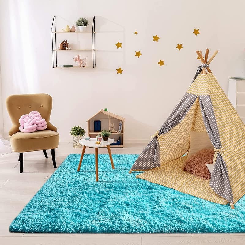 Image of Carpet for Hall | Carpet for Living Room |4X6 FEET Rugs for Bedroom | Carpet | Rug for Living Room | Carpet & Rugs for Home Decor | Carpet for Bedroom Floor (Turquoise)