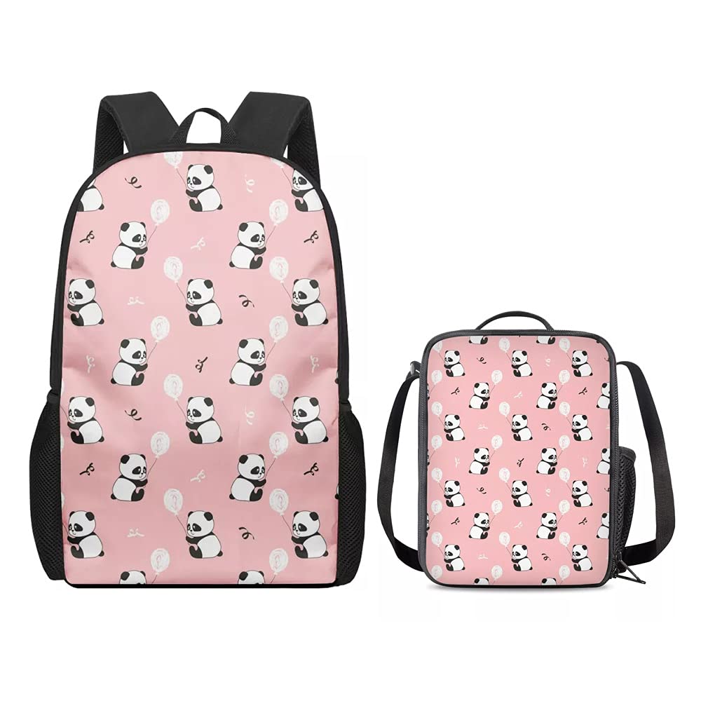 Amzbeauty Balloon Panda Backpack Teens Girls School Bag Suit Durable Knapsack Tear Resistant Bookbag Thermal Meal Pack Cooler Snack Bags,Pink