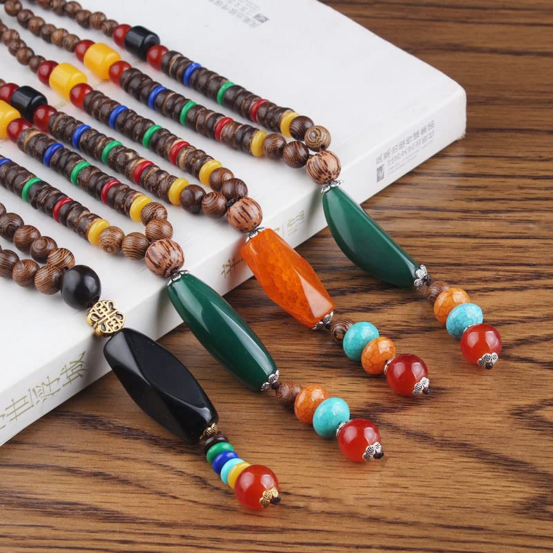 Collier Long Vintage Bouddhiste En Bois Perlé Pour Hommes Et Femmes, Pendentif, Ethnique Bohème - 10