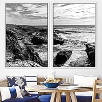2 Piece Framed Canvas Wall Art Black and White Scenery Canvas Prints Home Artwork Decoration for Living Room,Bedroom - 16