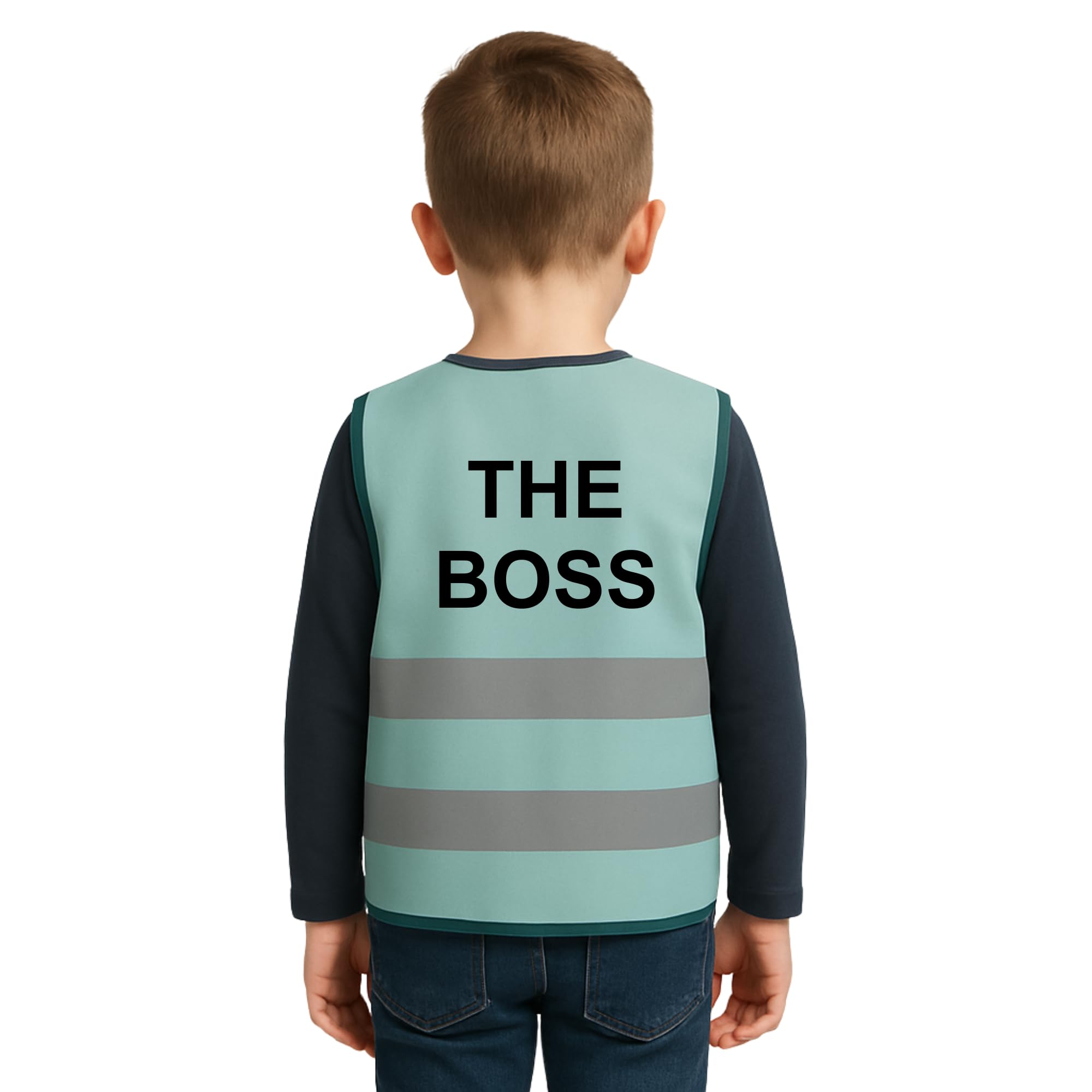 Step Ahead Kids Hi-Vis Safety Infant Vest – High Visibility Reflective Waistcoat for Children Boys & Girls Safety Vest with Back Side Custom Print (THE BOSS, AQUA, 1-2 Year)