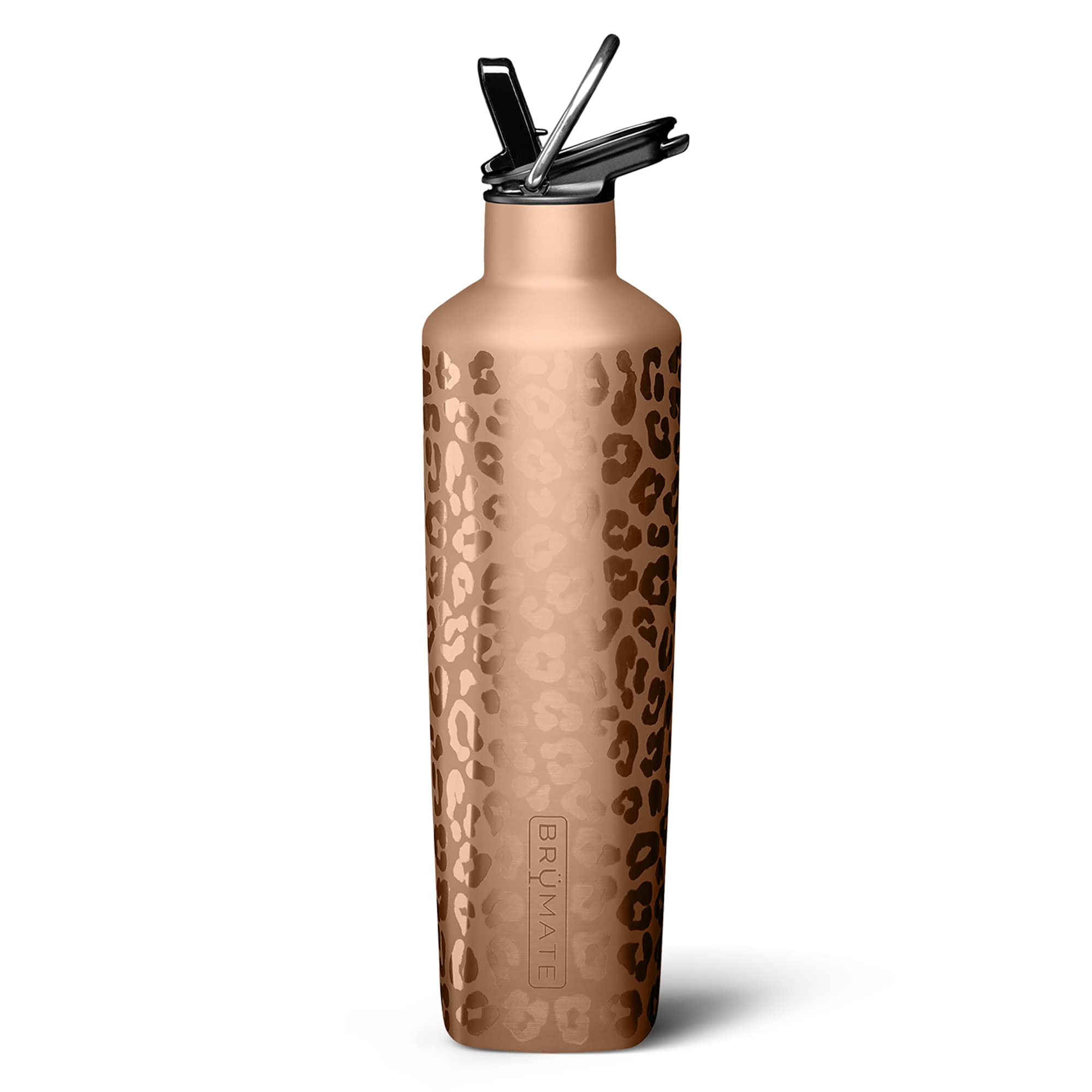 BrüMate ReHydration - 100% Leakproof 25oz Insulated Water Bottle with Straw - Stainless Steel Water Canteen (Rose Gold Leopard)