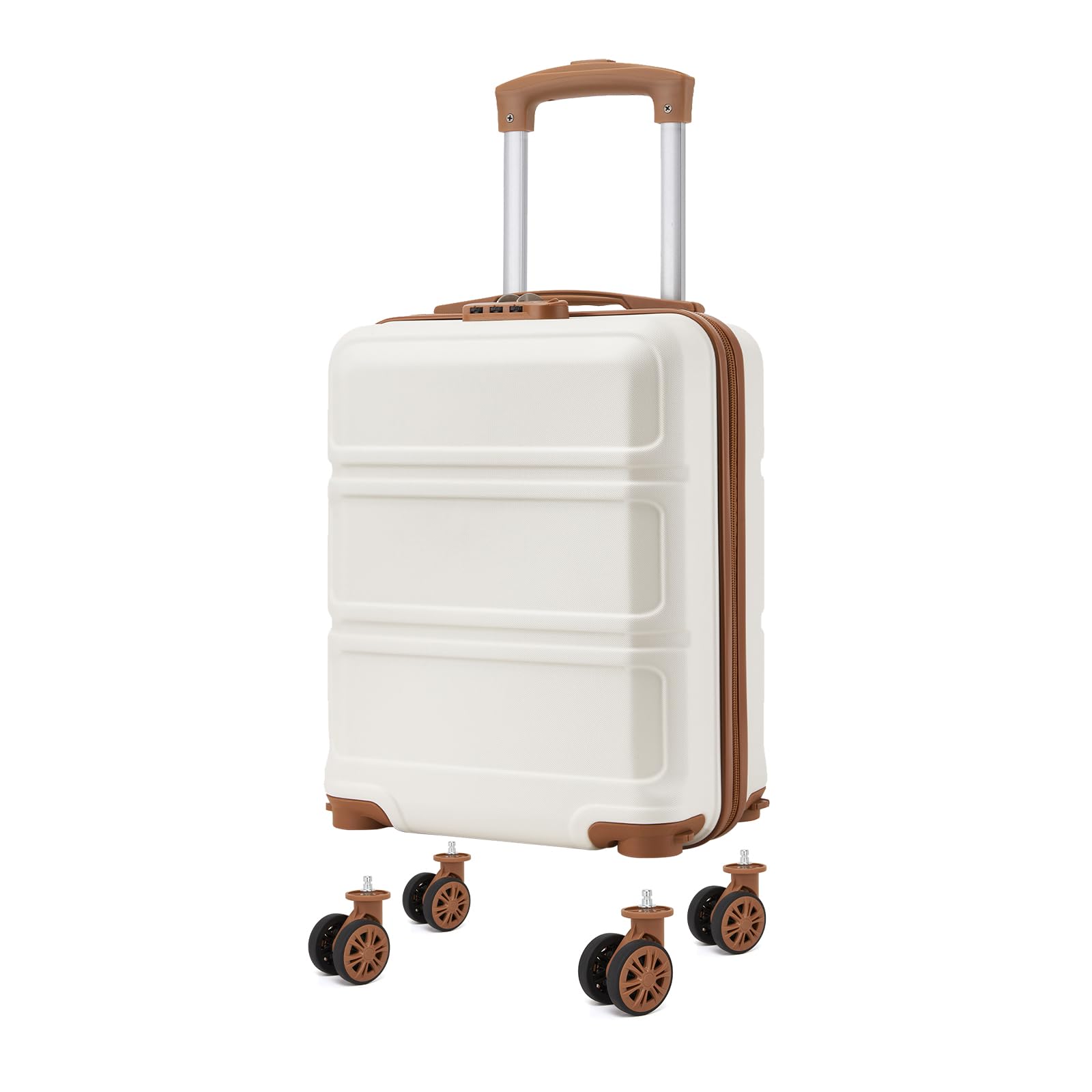 KONO Handgepäck Koffer mit abnehmbaren Rollen, 40x30x20 cm ohne Rollen, Leichter Kabinen-Koffer klein aus ABS+PC für Ryanair, EasyJet & Eurowings (Creme Weiß)