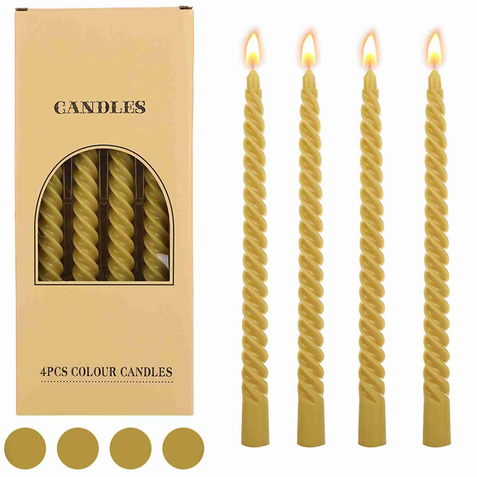 Taper Candles, Mustard Yellow Twisted Spiral Candlesticks, 25 cm, 4-Pack