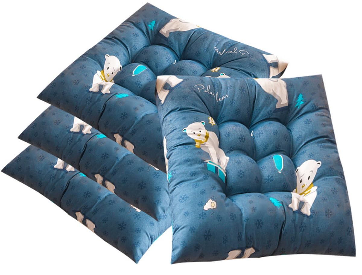 AOOPOO Set of 4 Chair Cushion Pads, Square Plaid Chairs Seat Pad for Kitchen/Dining/Garden Seat Cushions with Ties, 16" x 16" Thick Soft Comfy Seating for Indoor/Outdoor Decors (Bear)