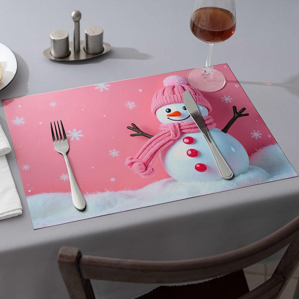 Set de table bonhomme de neige rose pour décoration de table basse de salon en hiver