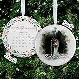 Custom First Christmas Married Ornament with Your Photo, Name - Double Sided Print with Photo and Your Wedding Day Calendar, Newlywed Gifts for Couples