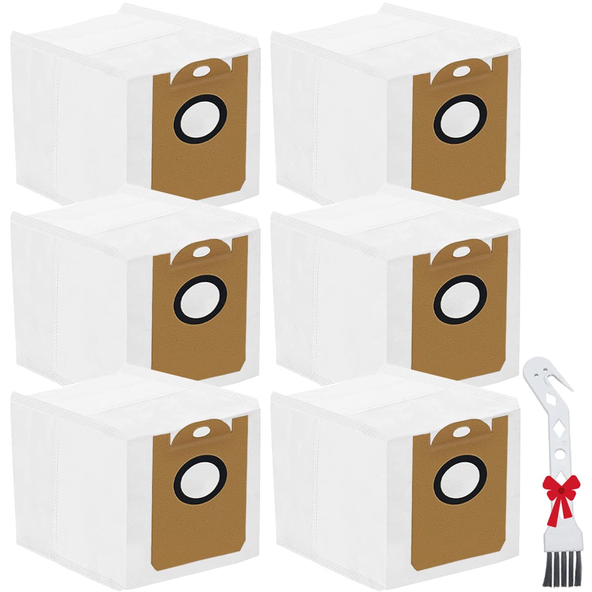 QAQGEAR 6 Pack Dust Bags for Proscenic M7 Max, M8 Pro, for AIRROBO T10+, for Neabot N2 Vacuum Cleaner Accessory, Leakproof Dedicated Large Capacity with Cleaning Brush